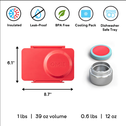 OmieBox® UP – Lonchera Térmica Infantil con Termo Integrado - Cherry Pink