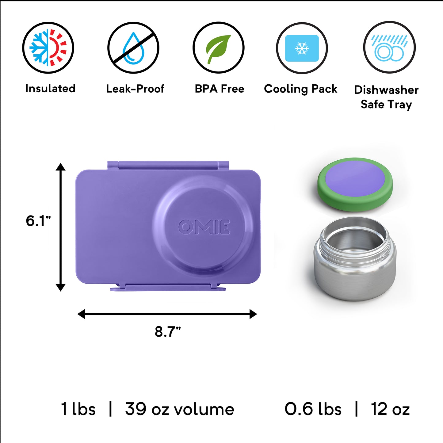 OmieBox® UP – Lonchera Térmica Infantil con Termo Integrado - Galaxy Purple