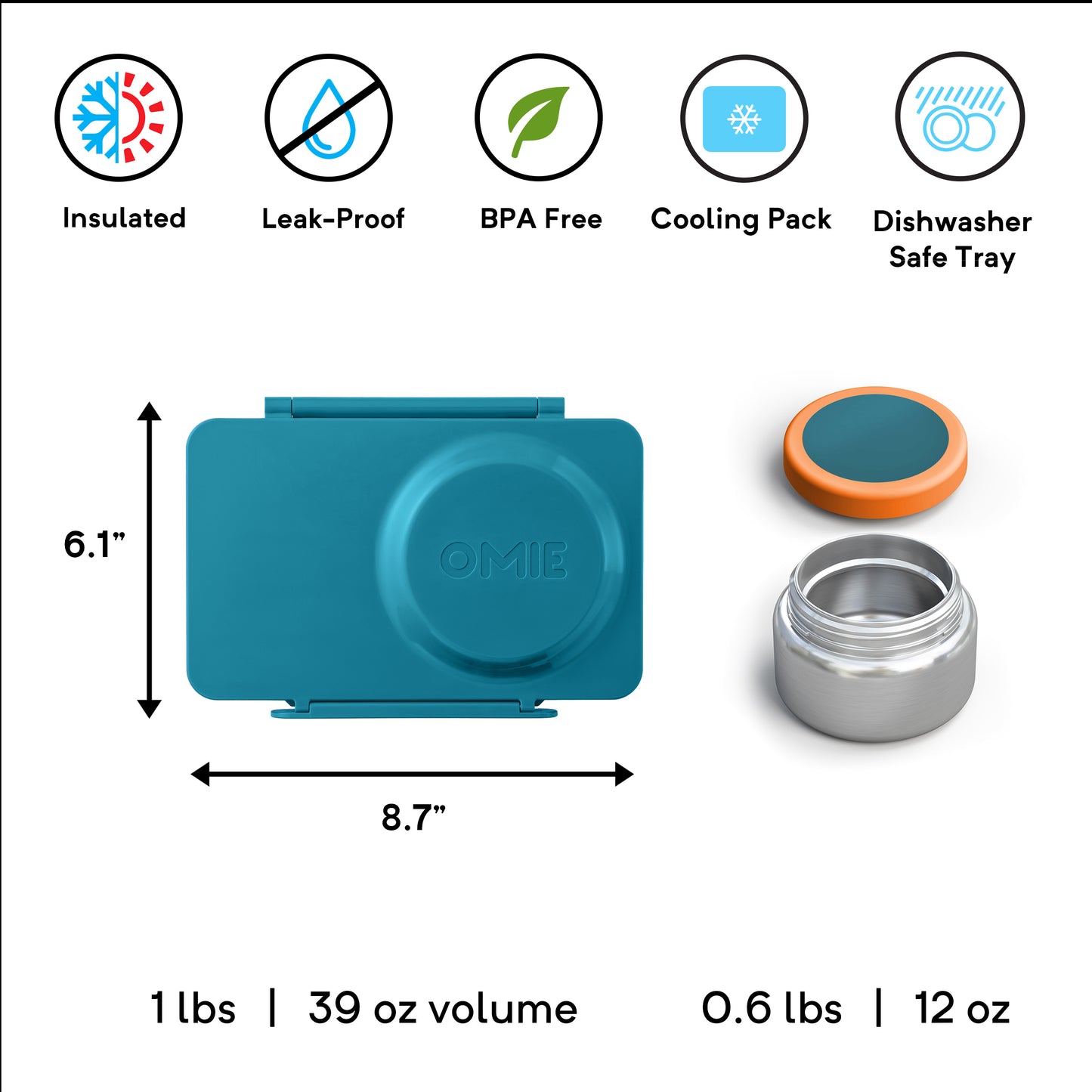 OmieBox® UP – Lonchera Térmica Infantil con Termo Integrado - Teal Green