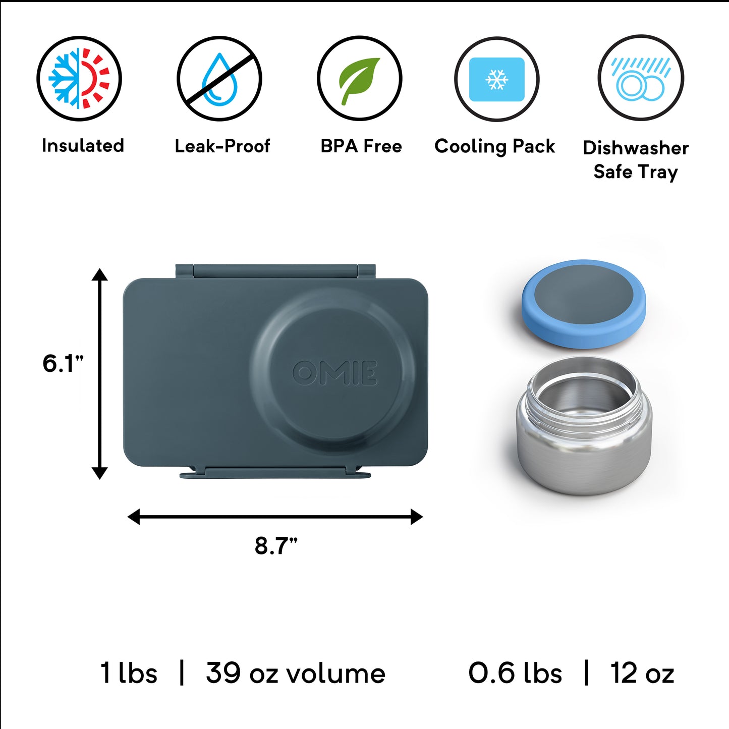 OmieBox® UP – Lonchera Térmica Infantil con Termo Integrado - Graphite