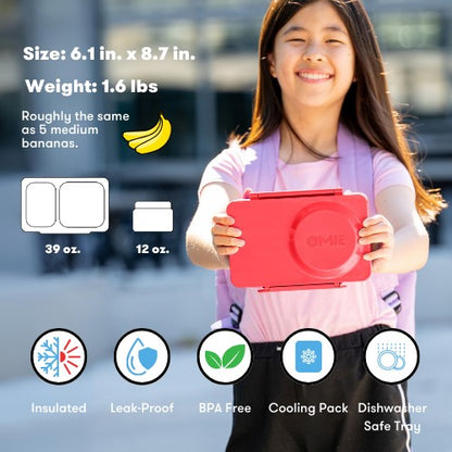OmieBox® UP – Lonchera Térmica Infantil con Termo Integrado - Cherry Pink