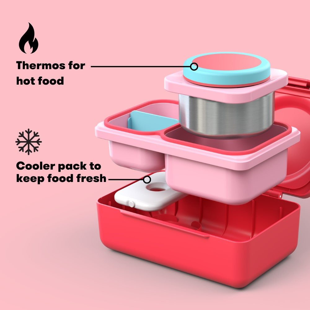 OmieBox® UP – Lonchera Térmica Infantil con Termo Integrado - Cherry Pink