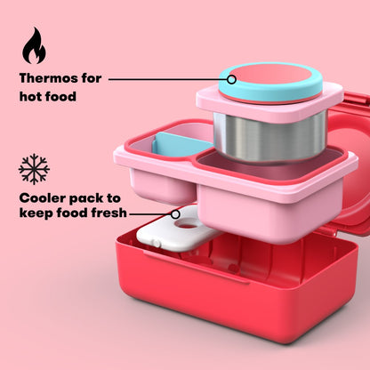 OmieBox® UP – Lonchera Térmica Infantil con Termo Integrado - Cherry Pink