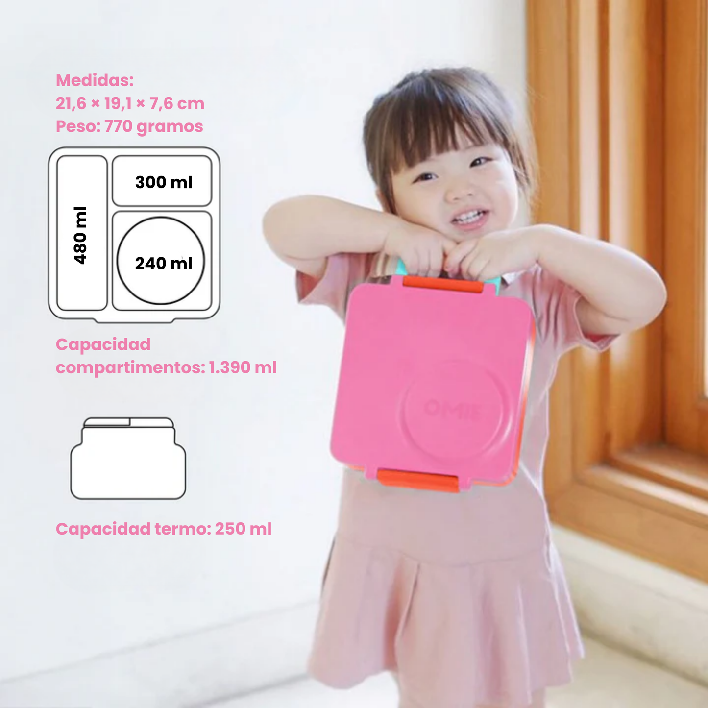 OmieBox® – Lonchera Térmica Infantil con Termo Integrado -  Pink Berry | Omie