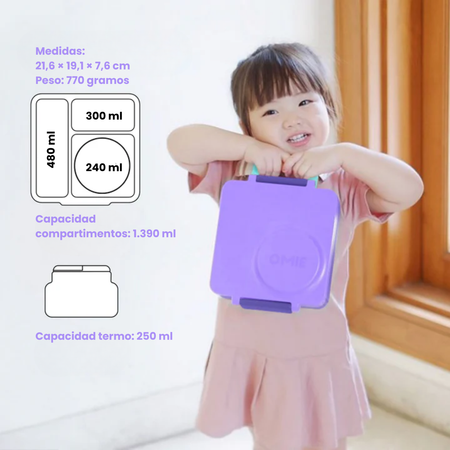 OmieBox® – Lonchera Térmica Infantil con Termo Integrado - Purple Plum | Omie